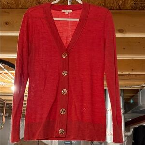 Tory Burch Red V-Neck Cardigan